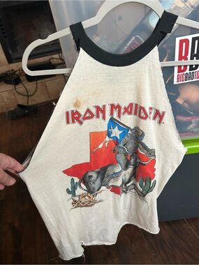 Iron Maiden Graphic Tank vintage White and Black retro Texas Slavery Tour 1985